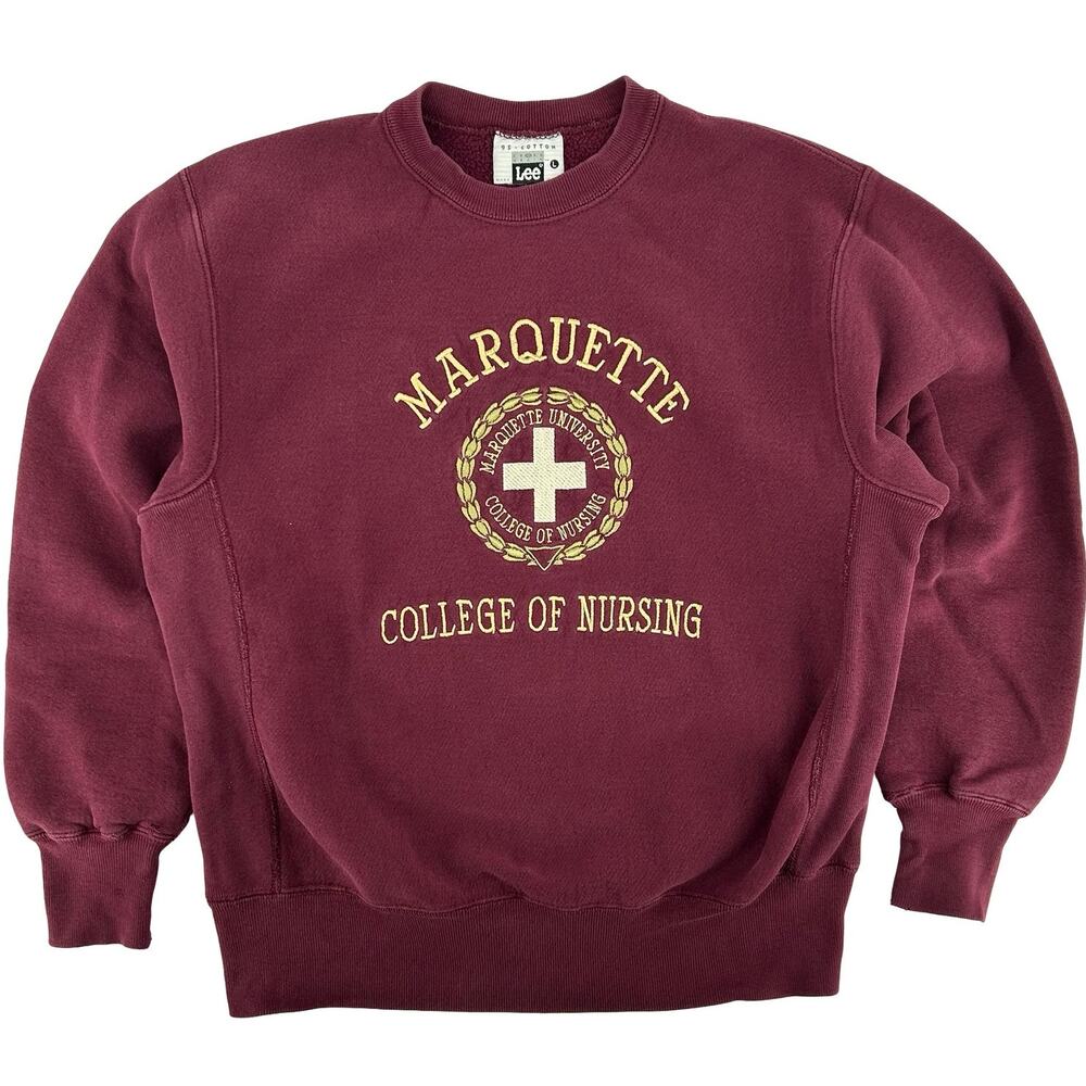 VTG 90s Men's LEE Marquette Eagles College of Nursing Reverse Weave Crewneck~ M